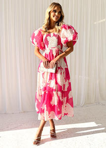 Robes à imprimé floral pour femmes, robe longue à épaules dénudées, manches bouffantes, robes <span class=keywords><strong>maxi</strong></span> décontractées, robe d'été ample - Product Image 2