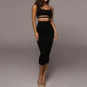 Ladies Dresses 2024 Elegant Women Clothing Fashion Sexy 2 Piece Midi Dress And Crop Top Set