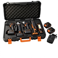 Kit combiné d'outils électriques sans fil 5-en-1 multifonction avec perceuse, meuleuse d'angle, clé à chocs, scie sabre et lampe de travail LED