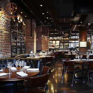 Set di Arredamento Moderno per Caffetteria e Ristorante, Divanetto in Pelle Marrone con Design a Cucitura Classica e Tavoli da Pranzo in Legno Massello - Product Image 6