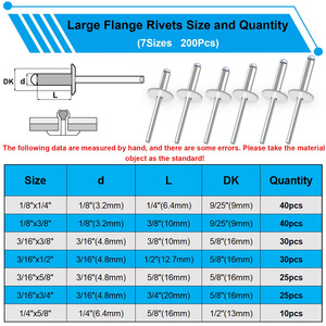 Baiguluo Pop Rivet Set 800pcs Aluminum Blind Rivets 3/8 In Head Diameter Washer Included Construction Industry Use - Product Image 2
