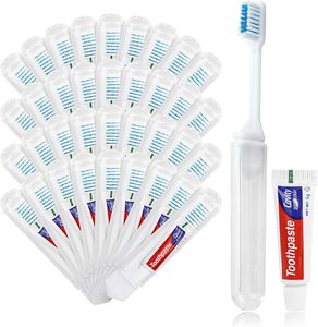 Support de brosse à dents de voyage pliable et hygiénique avec brosse à poils moyens pour adulte, marque OEM, dentifrice inclus - Product Image 1