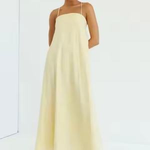 Vestido de Lino Elegante Personalizable para Mujer, con Tirantes Finos, Sin Mangas, Bolsillos Laterales, Talla Grande, Espalda Descubierta, Vestidos de Verano para Mujer - Product Image 3