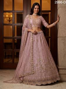 Premium Quality Bridal Lehenga Choli Pastel Shade <b>Net</b> <b>Fabric</b> Handwork Embroidery for Wedding Events Available for Sale - Product Image 2