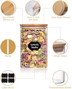 Venta CALIENTE Frascos de vidrio Frasco hermético con tapa de bambú Juego de 5 frascos de almacenamiento <span class=keywords><strong>para</strong></span> especias, espaguetis, café, cereales, té, etc. - Product Image 3