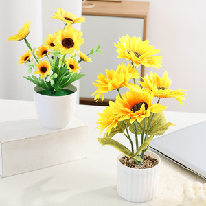Tournesols en pot en pierre artificielle pour la décoration intérieure, présentation sur table, accessoires de photographie florale - Product Image 4