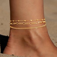 Bijoux de plage d'été Plaqué or Chaîne de serpent Bracelets de cheville Vintage Layered Twist Rope Chain Butterfly Anklet for Girl