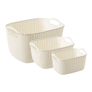 Imitation Rattan Storage Basket Rectangle With Handle Beige Coffee Gray S Size For Kitchen Bathroom Desktop Use - Product Image 5