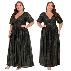 Vestidos de Fiesta Elegantes de Lujo para Mujer, Tallas Grandes, Color Sólido, Manga Larga, Corte en A, Forro Brillante, Servicio OEM, Estilo Imperio - Product Image 2