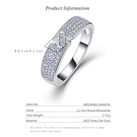 Bague géométrique entrelacée en argent sterling S925 avec moissanite 0,5 CTW, micro-pavé entièrement serti de pierres, large bande, bijou statement pour femme