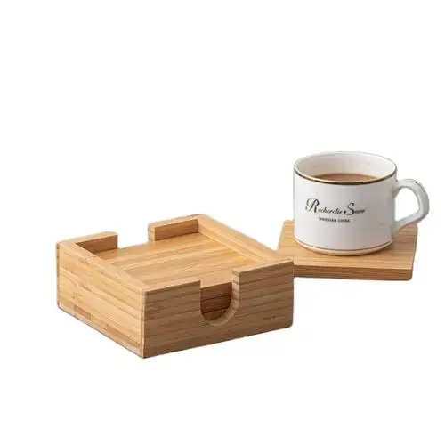 Custom alta qualidade quadrado bambu coaster madeira com bambu caixa