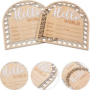 Signe d'annonce de naissance en bois gravé en 3D Ornements Carte de signature du nouveau-né Plaque commémorative Hello World pour dossier de <span class=keywords><strong>famille</strong></span> - Product Image 3