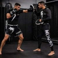 Ensemble 4 pièces noir et blanc : Short de boxe extensible, Rashguard, Pantalon de compression 100% Polyester, Logo personnalisé, OEM ODM, Faible MOQ, Fabricant