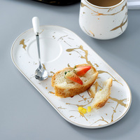 Tasse à café en céramique, de marbre doré, vendu avec assiette et soucoupes, pour le lait, le petit déjeuner, en porcelaine