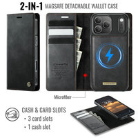 Funda Cartera Desmontable CaseMe para 17 Pro Max, 2 en 1, Carga Inalámbrica Rápida, Multifuncional, Antigolpes, con Ranuras para Tarjetas