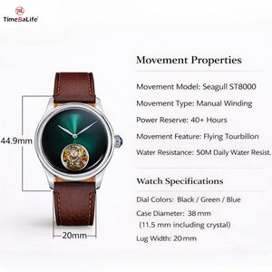 Montre Seagull Tourbillon originale, OEM personnalisée, haut de gamme, série Seagull ST8000 Tourbillon, montres mécaniques pour hommes, luxe - Product Image 2