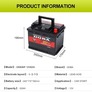 แบตเตอรี่รถยนต์แบบ SMF ตะกั่ว-กรด OEM คุณภาพสูง อายุการใช้งานยาวนาน ฟังก์ชั่นสตาร์ทในสภาพอากาศหนาวเย็น 12V 62Ah ขายดี - Product Image 2