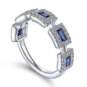 Anello da Donna F1708 in Argento con Diamanti e Pietre Blu, Gioiello di Fidanzamento con Diamanti Naturali Taglio Baguette Colore G - Product Image 3
