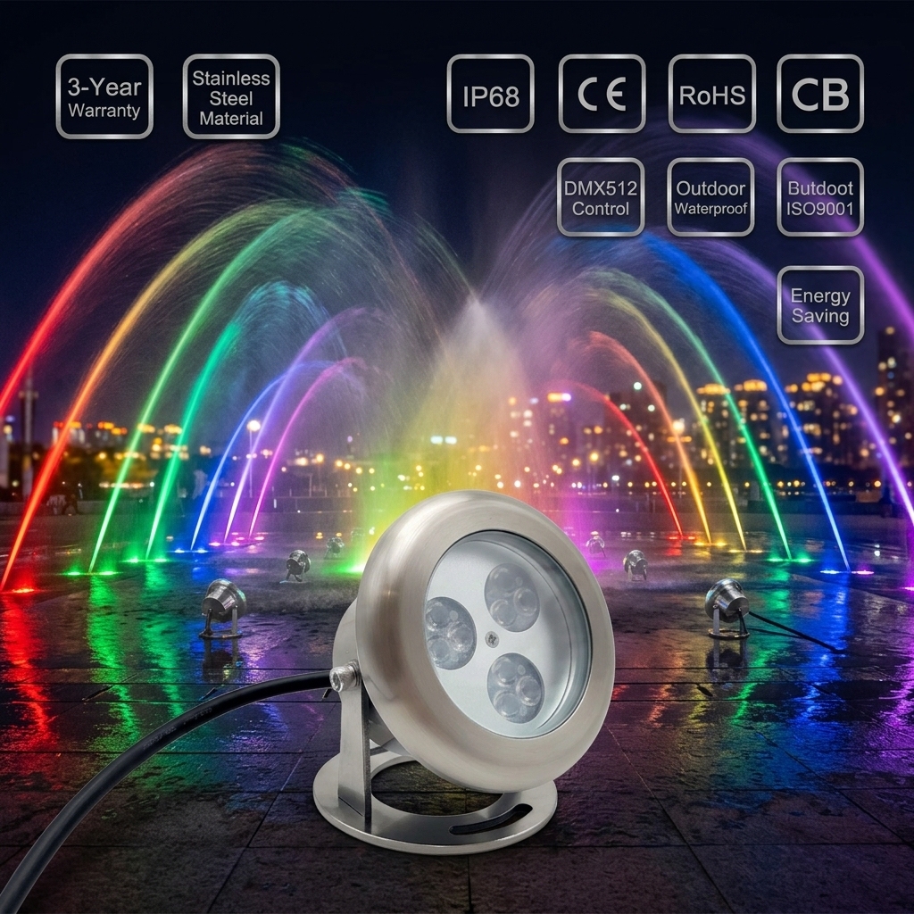 Eco-Friendly Durable Stainless Steel LED Pool Light Multi-Functional Modes (DMX) IP68 Pond Landscape Premium Underwater Lighting