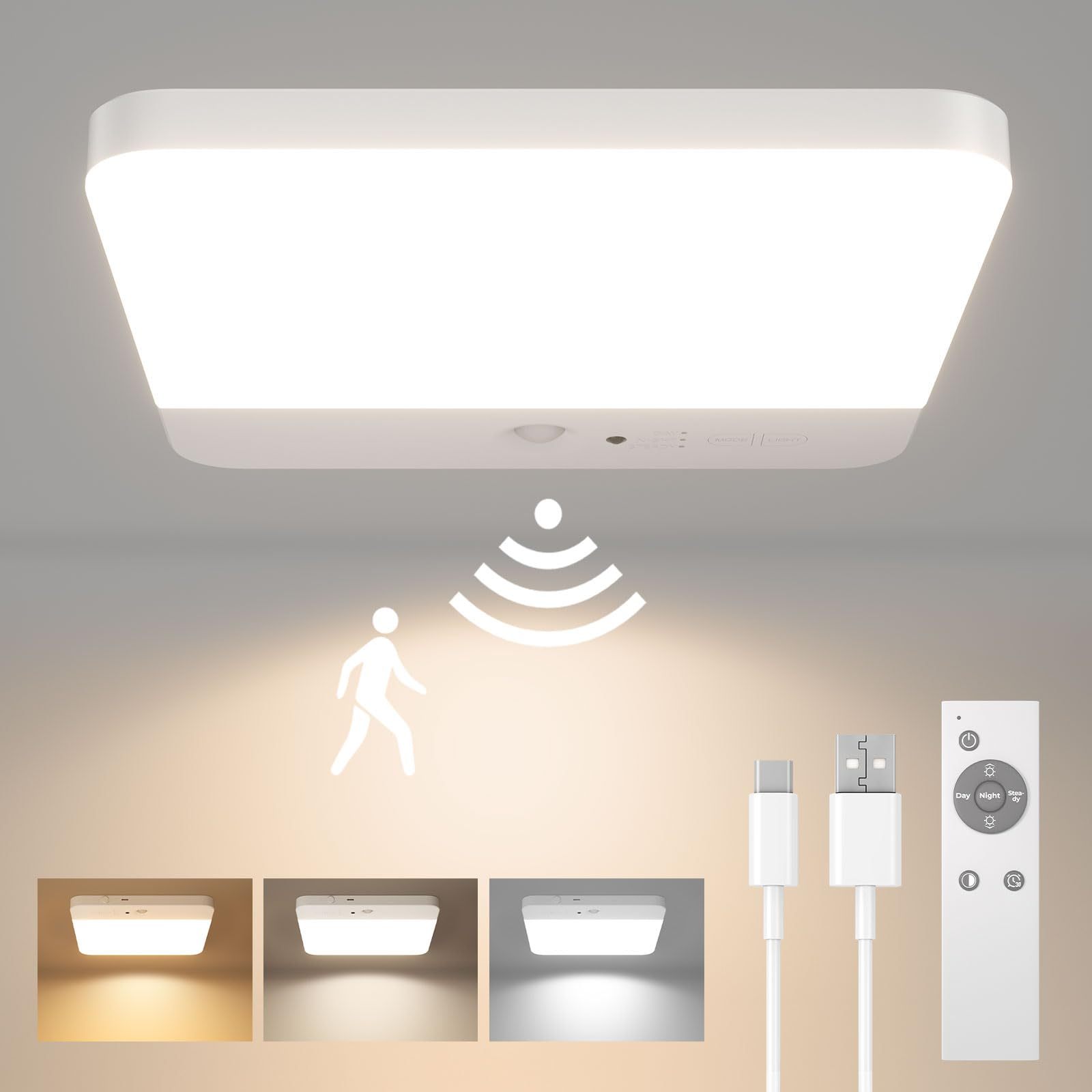 Remote Control LED Ceiling Light Motion Sensor Cordless Bathroom Rechargeable Magnetic Mount Shower Ceiling Light for Bath