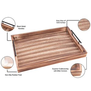 Vietnam venta al por mayor de desayuno bandeja de madera té servir comida bandeja de madera con mango de Metal - Product Image 3