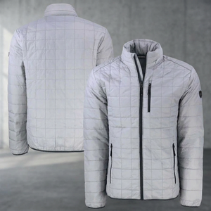 Chaqueta Acolchada Gris Claro para Hombre, Cuello Alto, Cierre de Cremallera, Resistente al Viento, Relleno de Poliéster, Estilo Casual para Otoño - Product Image 5
