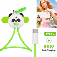 Câble de charge rapide Unique Panda 60W avec dragonne, en nylon tressé et PVC, pour synchronisation rapide Type C, idéal pour les voyages en extérieur
