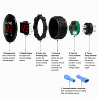Panel Voltmeter LED Bulat Digital Pengukur Tegangan 12-24V untuk Mobil Motor Kapal