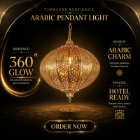 Lustre LED vintage arabe en fer forgé, fait main, doré, rond, pour salle à manger