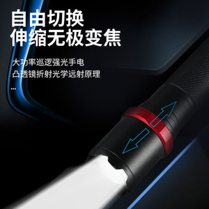 ไฟฉาย LED แบบชาร์จไฟได้พร้อมซูมและตัวปรับความสว่างสำหรับใช้งานกลางแจ้ง ตัวเครื่องทำจากอลูมิเนียมอัลลอยด์ ชาร์จผ่าน USB ไฟฉายพกพาขนาดเล็ก - Product Image 5