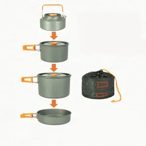 1-2 people Outdoor hiking picnic cookware set titanium,aluminium travel cooking camping pot sets/