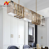 Lustre rectangulaire moderne en cristal doré de haute qualité personnalisé pour salle à manger, maison, cuisine, luminaire suspendu