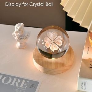 Base lumineuse LED blanche froide Base lumineuse ronde en bois Support de sphère de cristal USB pour l'art de résine de verre de cristal 3D - Product Image 3