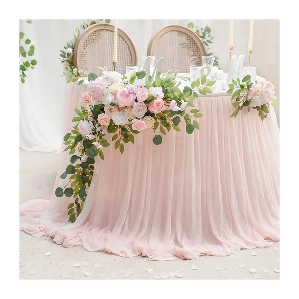 Factory Direct Rectangular Fancy Table Skirt High Quality Tulle Tutu Chiffon Table Skirt For Wedding Party Decoration
