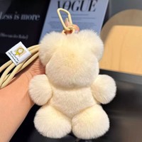 Pendentif porte-clés en fourrure de lapin Rex véritable, figurine ours, ornement de canapé, poupée en peluche, pendentif de sac, ornement de voiture