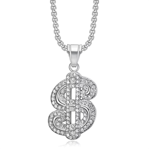 Hiphop Bling Iced Out Dollar-Anhänger und 24 Zoll Edelstahl-Schmuckanhänger-Halskette 18K Vergoldet für Damen und Herren - Product Image 5