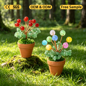 Vente en gros de perles de cristal naturelles de guérison (améthyste, aventurine), mini-arbre en pot d'argile rouge pour la décoration intérieure - Product Image 3