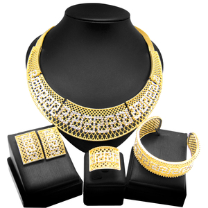 Yulaili – ensemble de bijoux en plaqué or de Style <span class=keywords><strong>italien</strong></span> et parure de bijoux pour demoiselle d'honneur nigériane de mariage, boucles d'oreilles, bague, collier, Bracelet - Product Image 3
