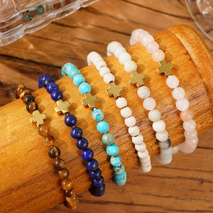 Pulsera de Piedras Naturales Resoul con Cruz Dorada, Elástica y Apilable, Joyería Cristiana al por Mayor - Product Image 4