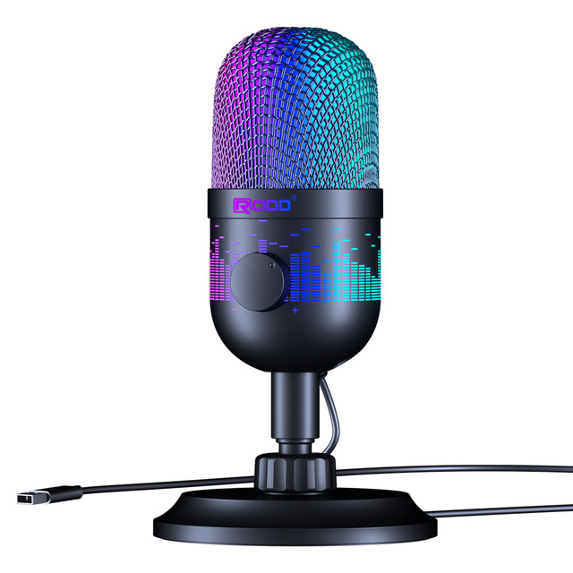 Stylish USB Desktop Condenser Microphone for PC Gaming RGB Recording Stand for Podcasts Wired Communication