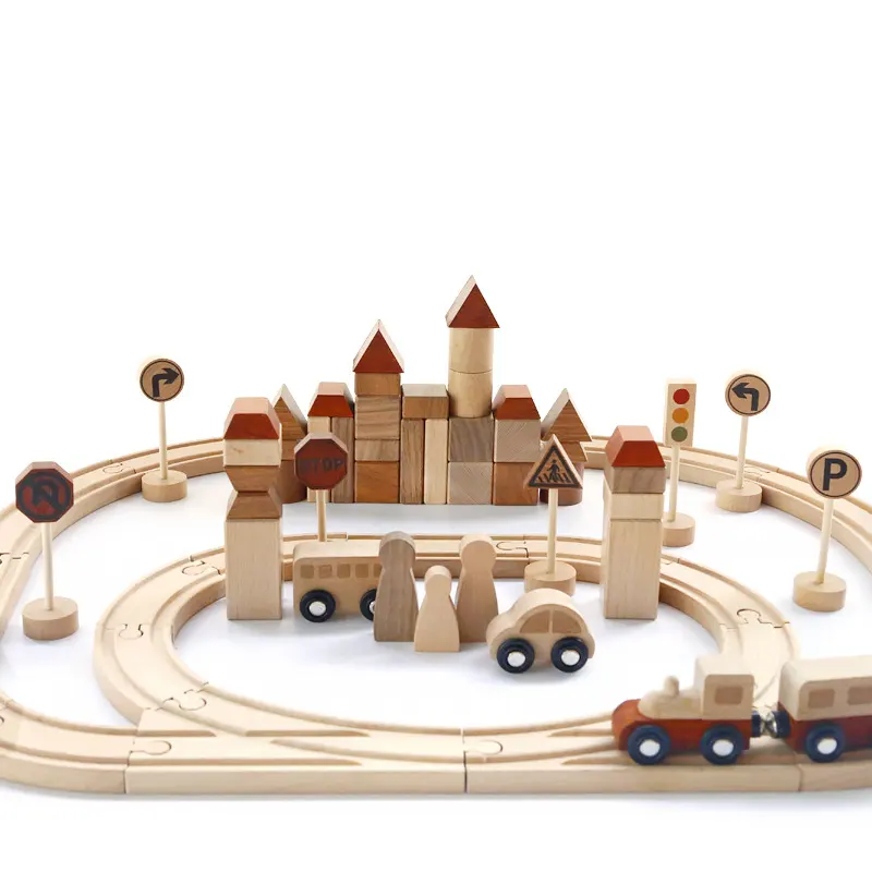 Ferroviária crianças brinquedos brinquedo educativo trem edifício bloco madeira brinquedo trilha trem para crianças