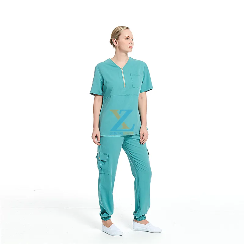 O fabricante do oem mais vendido design do zíper roupas médicas senhoras enfermeiras uniforme terno