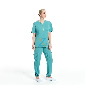 Uniforme ospedaliera produttore OEM vendita calda cerniera Design abbigliamento medico signore scrub infermiere uniforme vestito