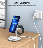 Station de charge sans fil 3-en-1 certifiée 15W à charge rapide, multifonctionnelle pour téléphone portable, iPhone et Apple Watch (compatible magnétique)