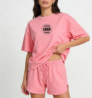 Ensemble deux pièces personnalisé avec logo pour femme, coupe ample, 100 % coton, t-shirt à manches courtes et short, survêtement personnalisé