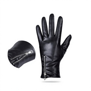 Gants unisexes en cuir de mouton noir de qualité supérieure, à doigts entiers, avec fermeture éclair, pour le cyclisme hivernal, confortables pour la conduite - Product Image 2