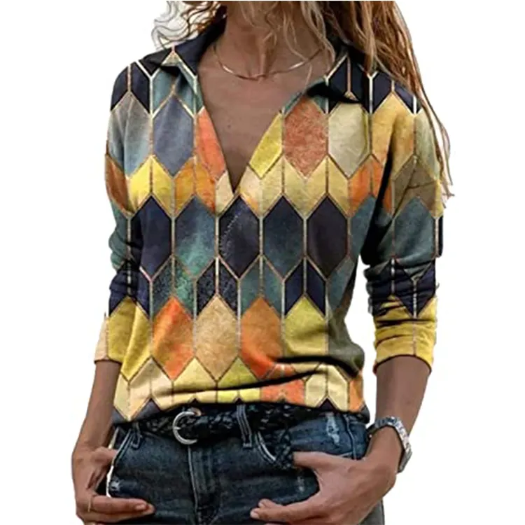 2023 Spring Summer New Women's Tunics V-neck Blouses Shirt Ladies Casual T-shirts