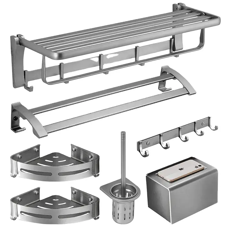 Защита от ржавчины и антикоррозийная многофункциональная настенная складная алюминиевая вешалка для полотенец набор из шести предметов