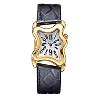 Montre vintage à boîtier papillon torsadé effet fondant pour femme, montre à quartz étanche haut de gamme avec bracelet en cuir