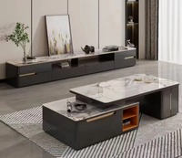 Table basse gigogne et meuble TV en marbre de luxe, style moderne et minimaliste, pour salon, durable et facile à nettoyer